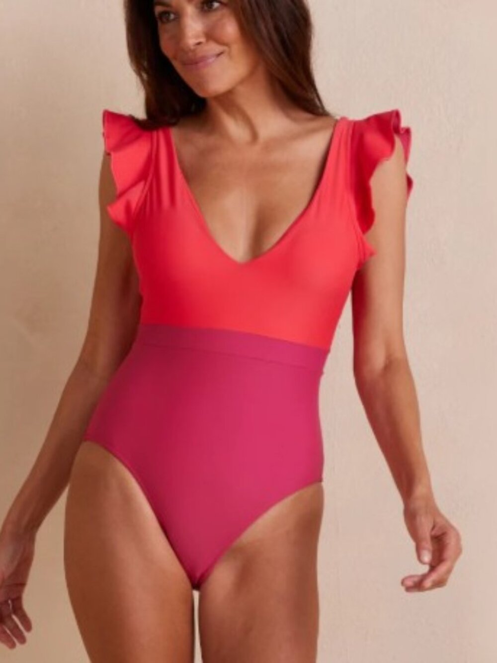 Summersalt Brand Women's 6 Ruffle Backflip Swimsuit Hibiscus & Tangerine